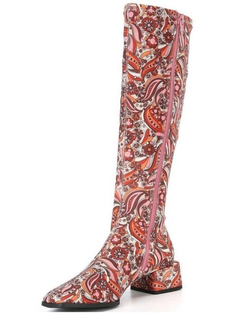 NWT Chelsea & Violet Zayla Groovy Paisley Pink and Orange Tall Boots, Size 8.5